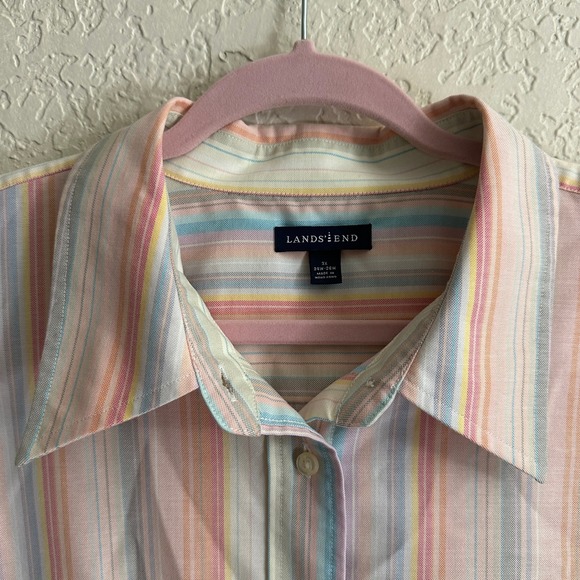 Lands' End Long Sleeve 3X Cotton Blend Pastel Striped Button Down Shirt - Picture 4 of 14